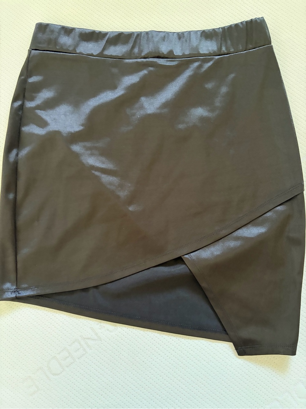 Better Be Black Asymmetrical Wrap Satin-Trim Skirt